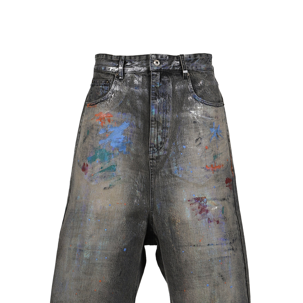 We11done FW25 BLACK MENS PAINTED DENIM SHORTS / BLK - NUBIAN