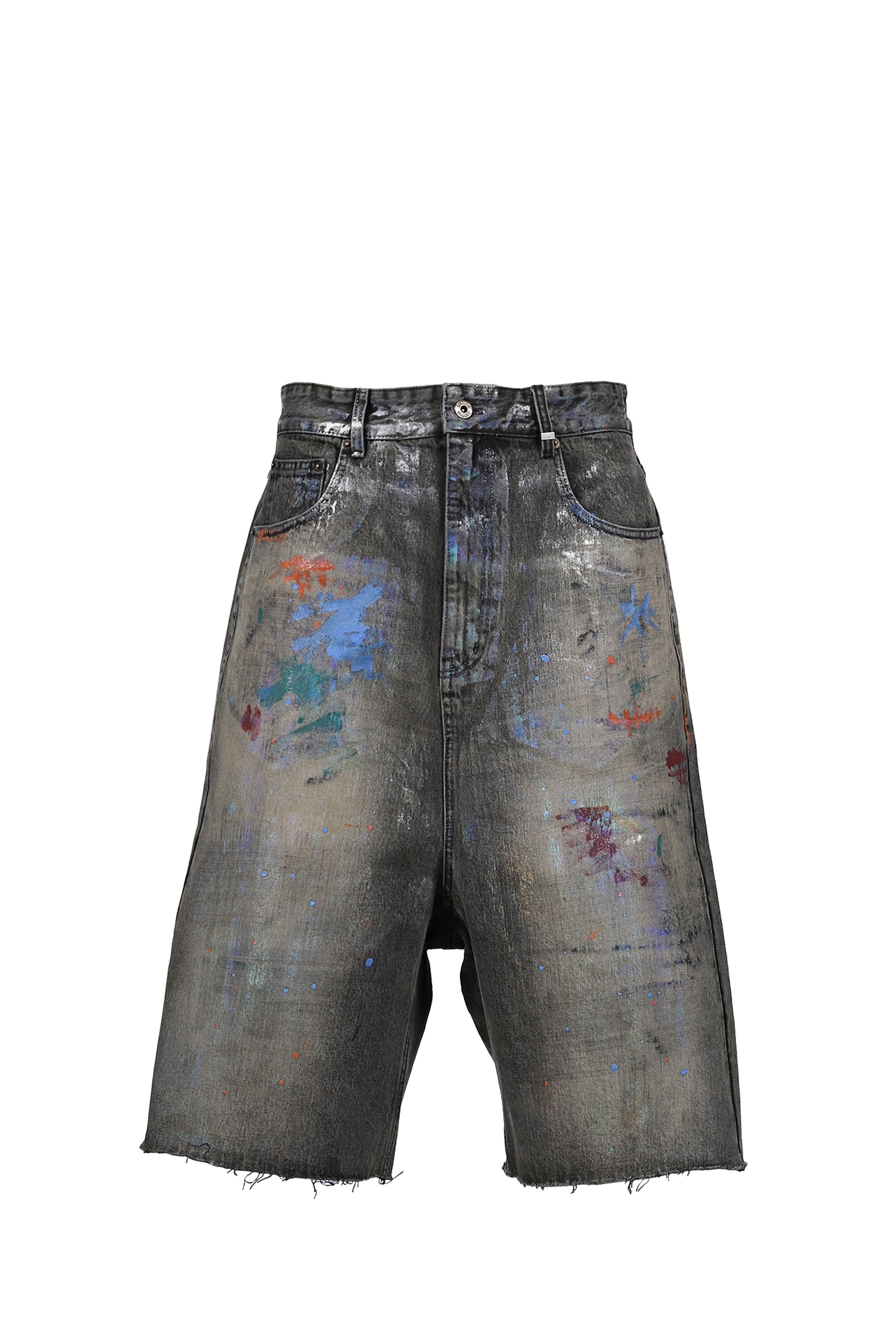 BLACK MENS PAINTED DENIM SHORTS / BLK