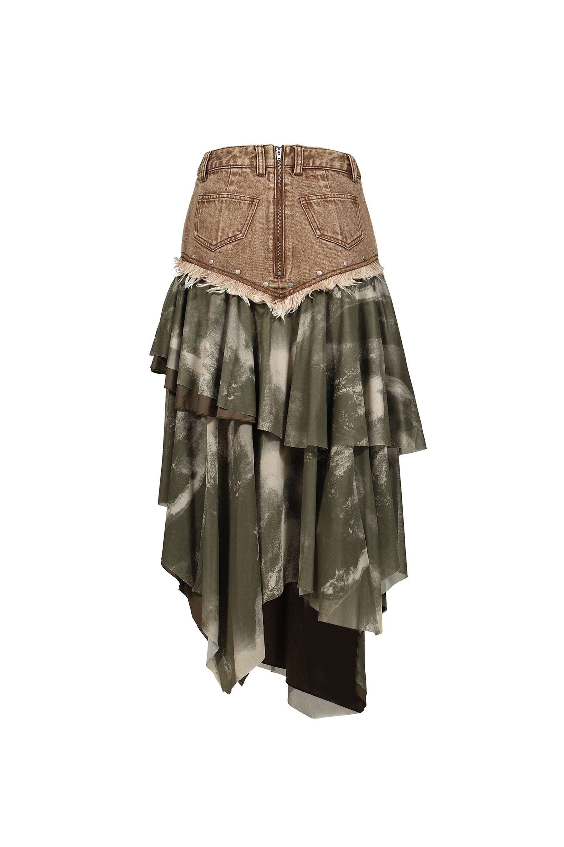 DENIM TIERED SKIRT / KHA
