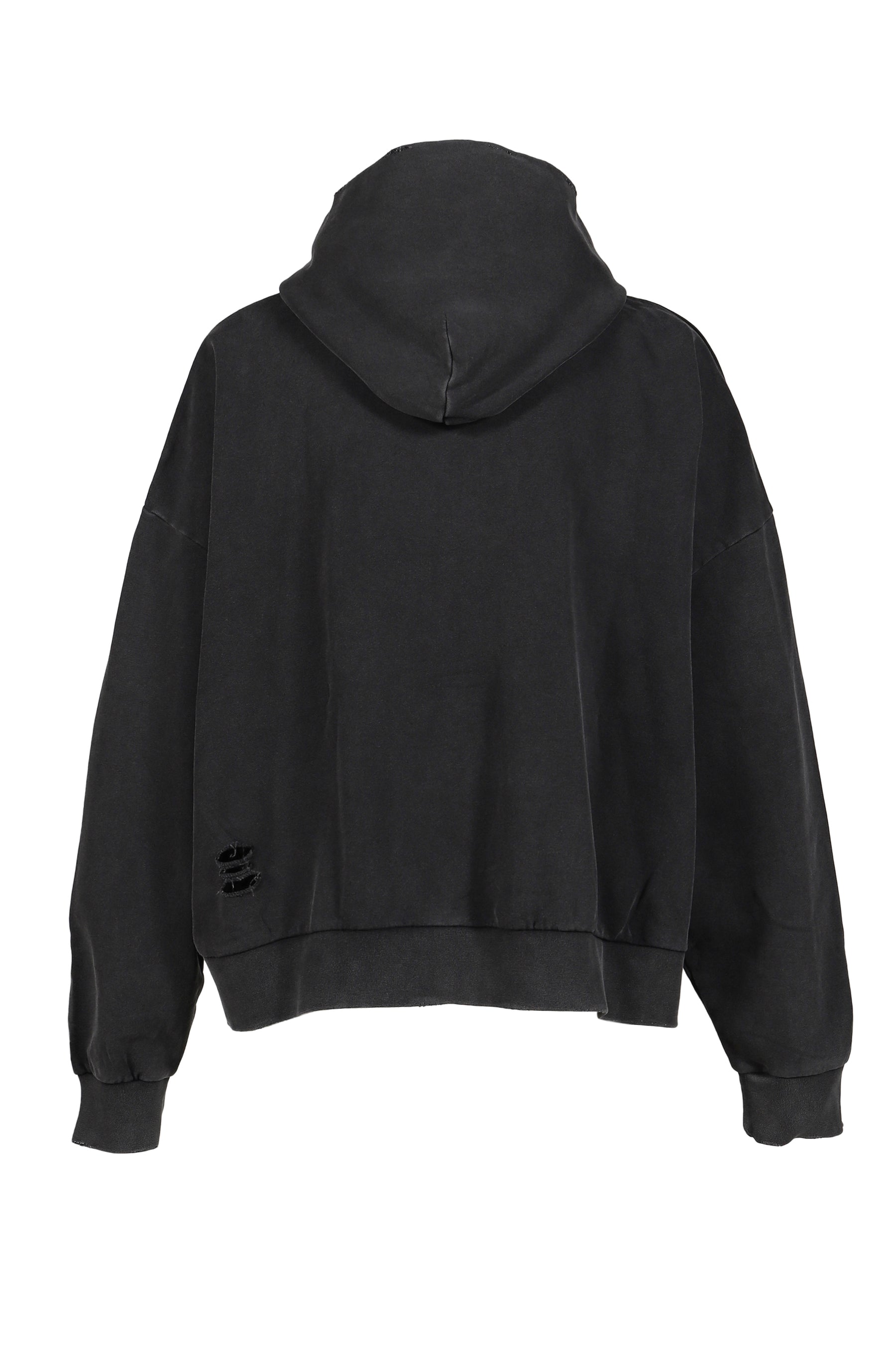 DISTRESSED SCRIPT ZIP-UP HOODIE / BLK
