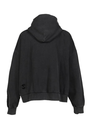 DISTRESSED SCRIPT ZIP-UP HOODIE / BLK