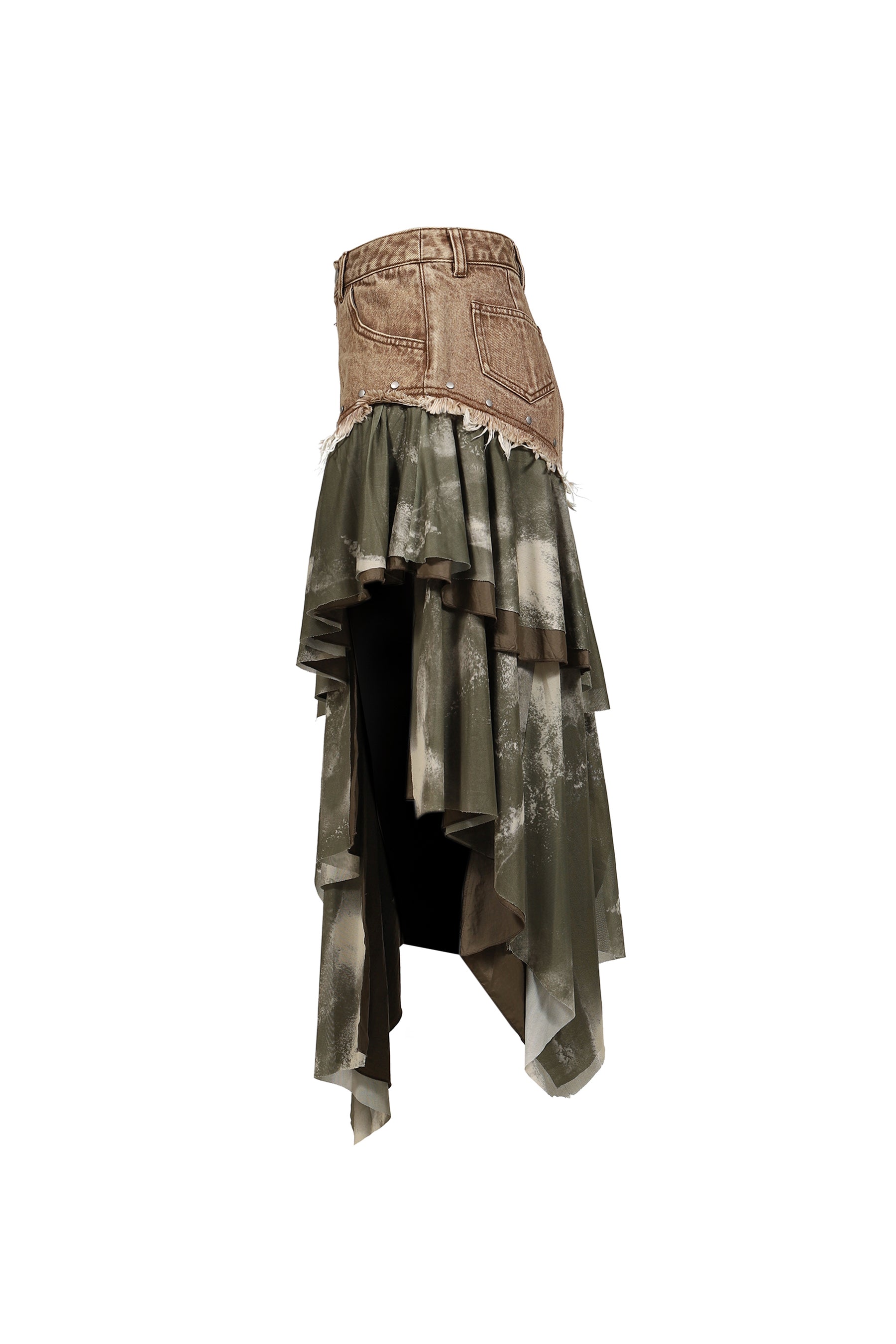 DENIM TIERED SKIRT / KHA