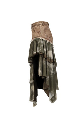 DENIM TIERED SKIRT / KHA