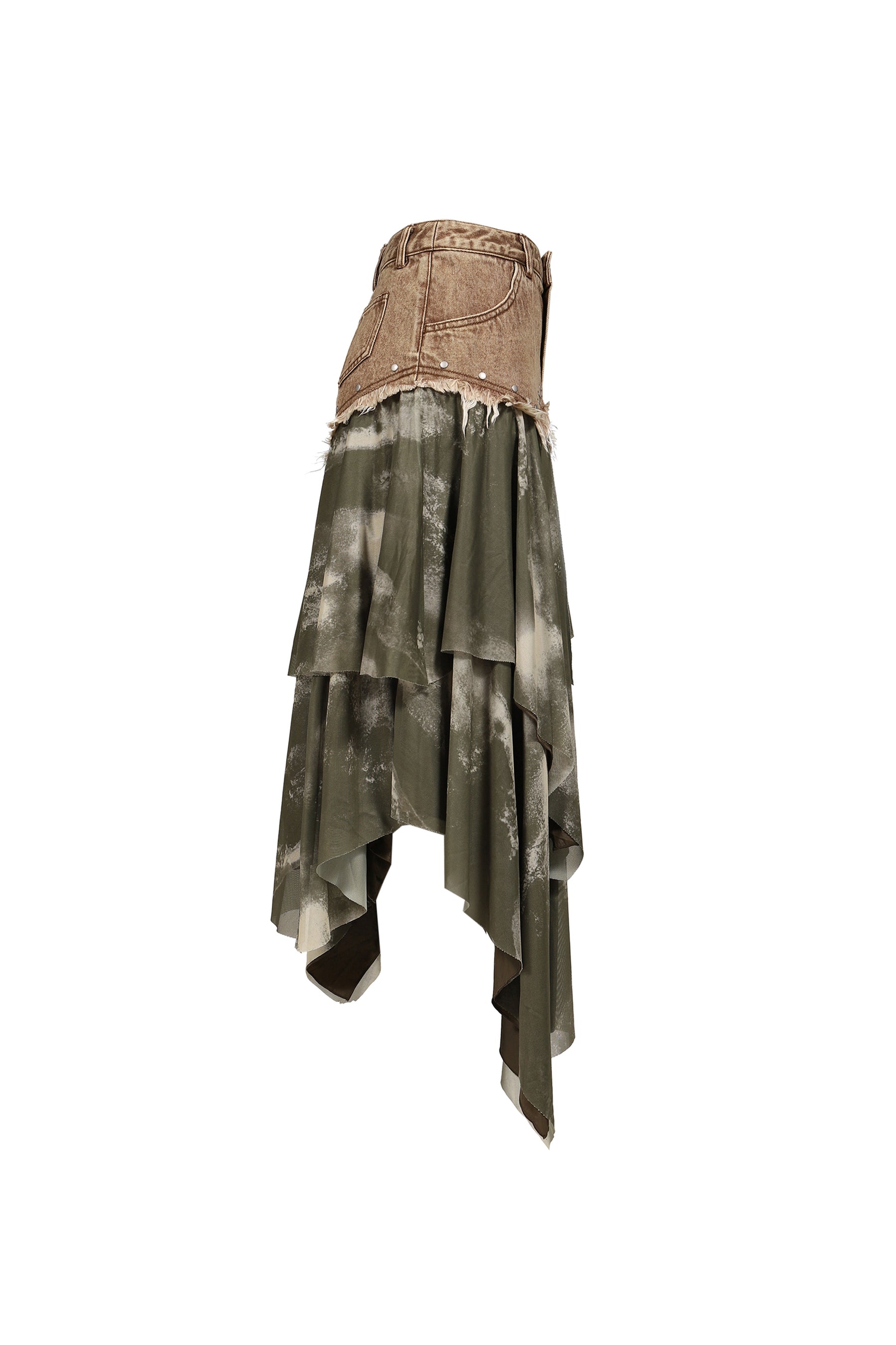 DENIM TIERED SKIRT / KHA