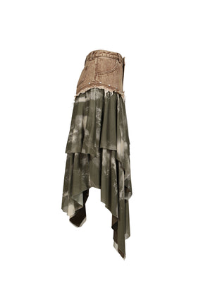DENIM TIERED SKIRT / KHA
