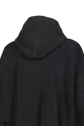 DISTRESSED SCRIPT ZIP-UP HOODIE / BLK