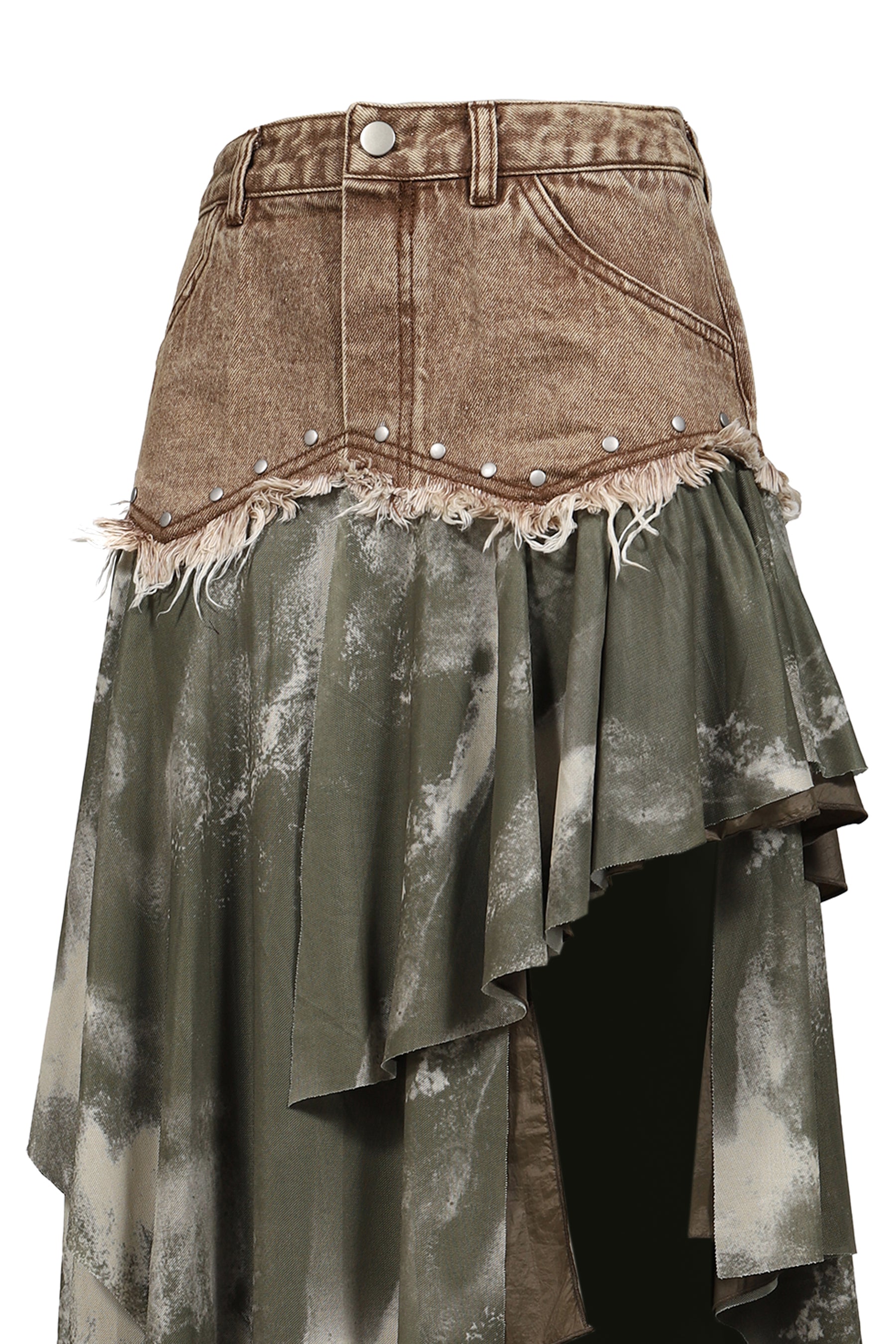 DENIM TIERED SKIRT / KHA