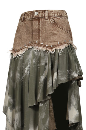 DENIM TIERED SKIRT / KHA