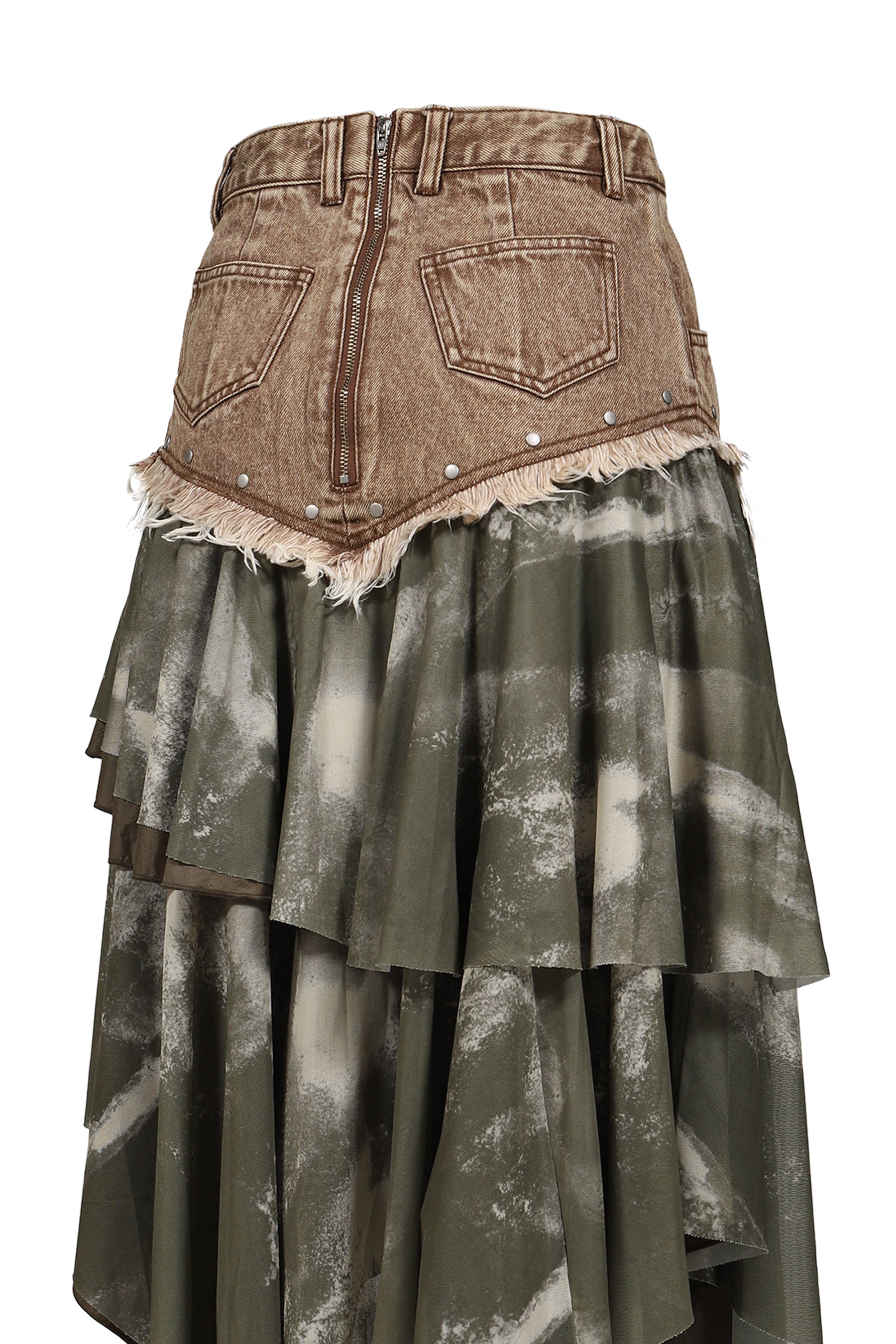 DENIM TIERED SKIRT / KHA