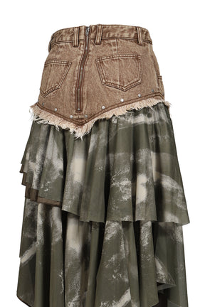 DENIM TIERED SKIRT / KHA