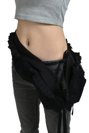 Open YY PLEATS LAYERED POUCH BELT / BLK