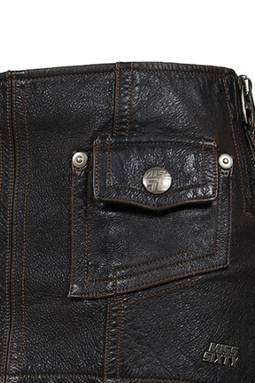 LEATHER MINI SKIRT / RETRO BLK