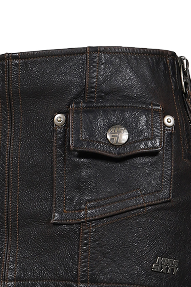 LEATHER MINI SKIRT / RETRO BLK