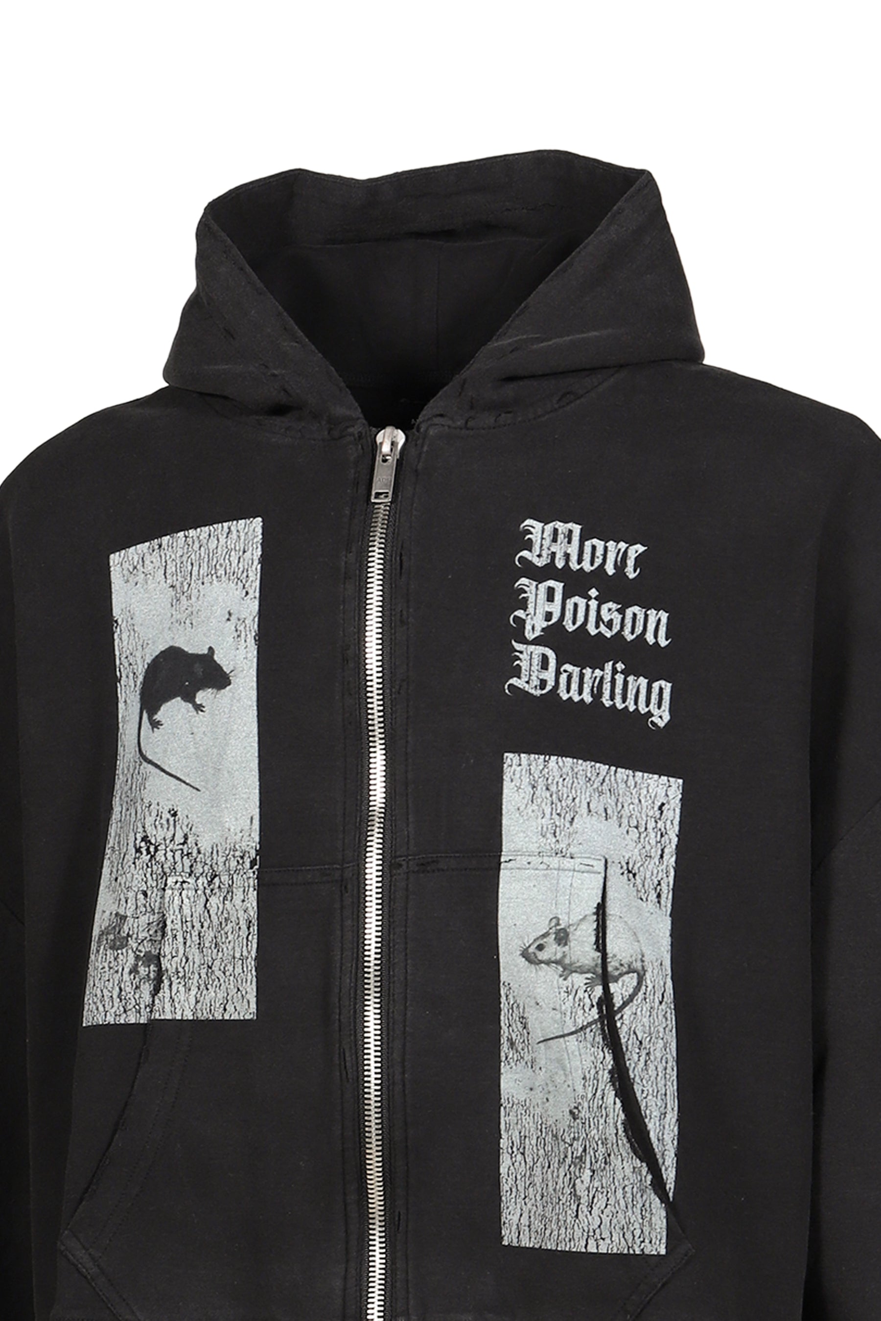 ZIP HOODIE 'MORE POISON DARLING' / WASHED BLK