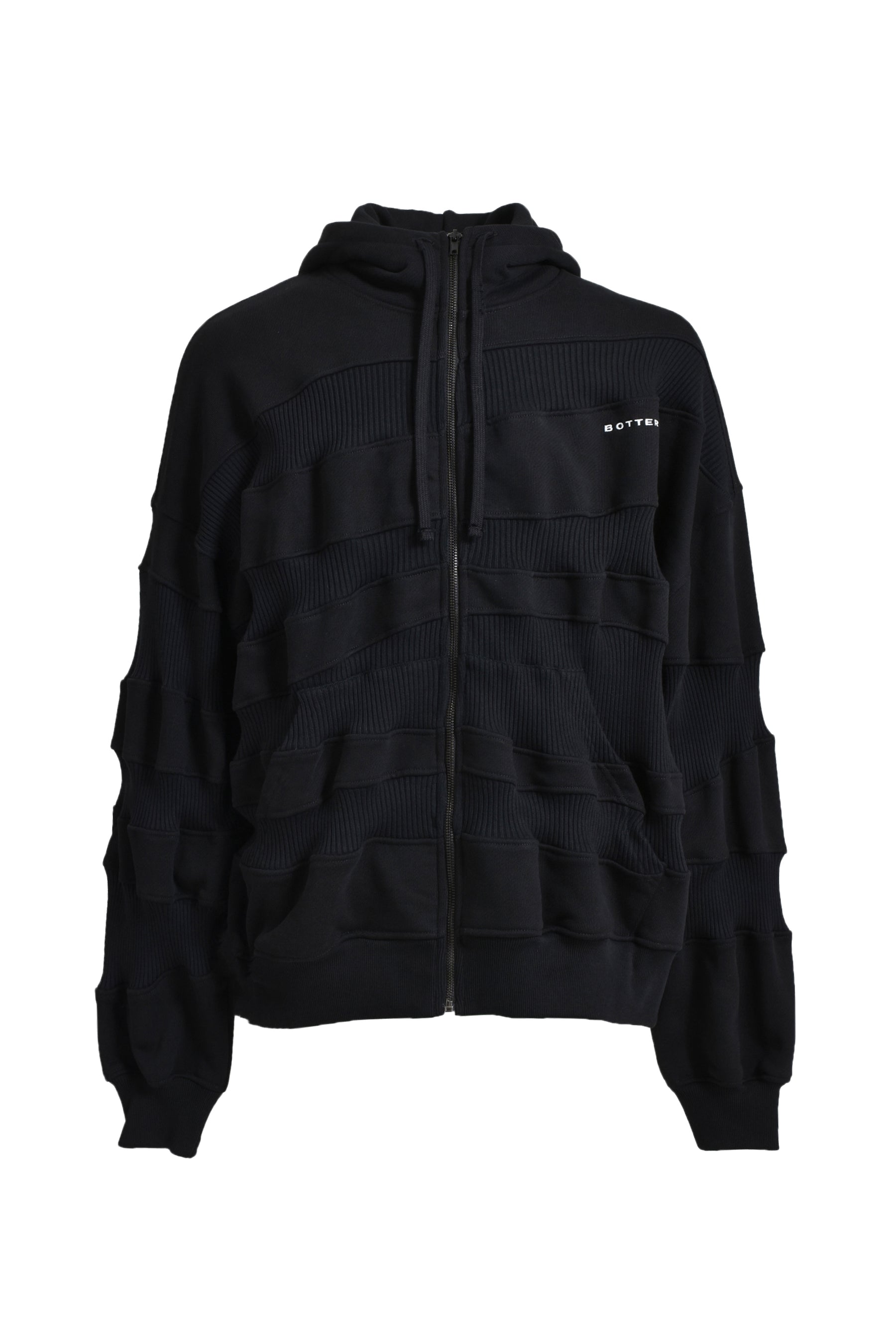 RIB ZIP HOODIE / BLK