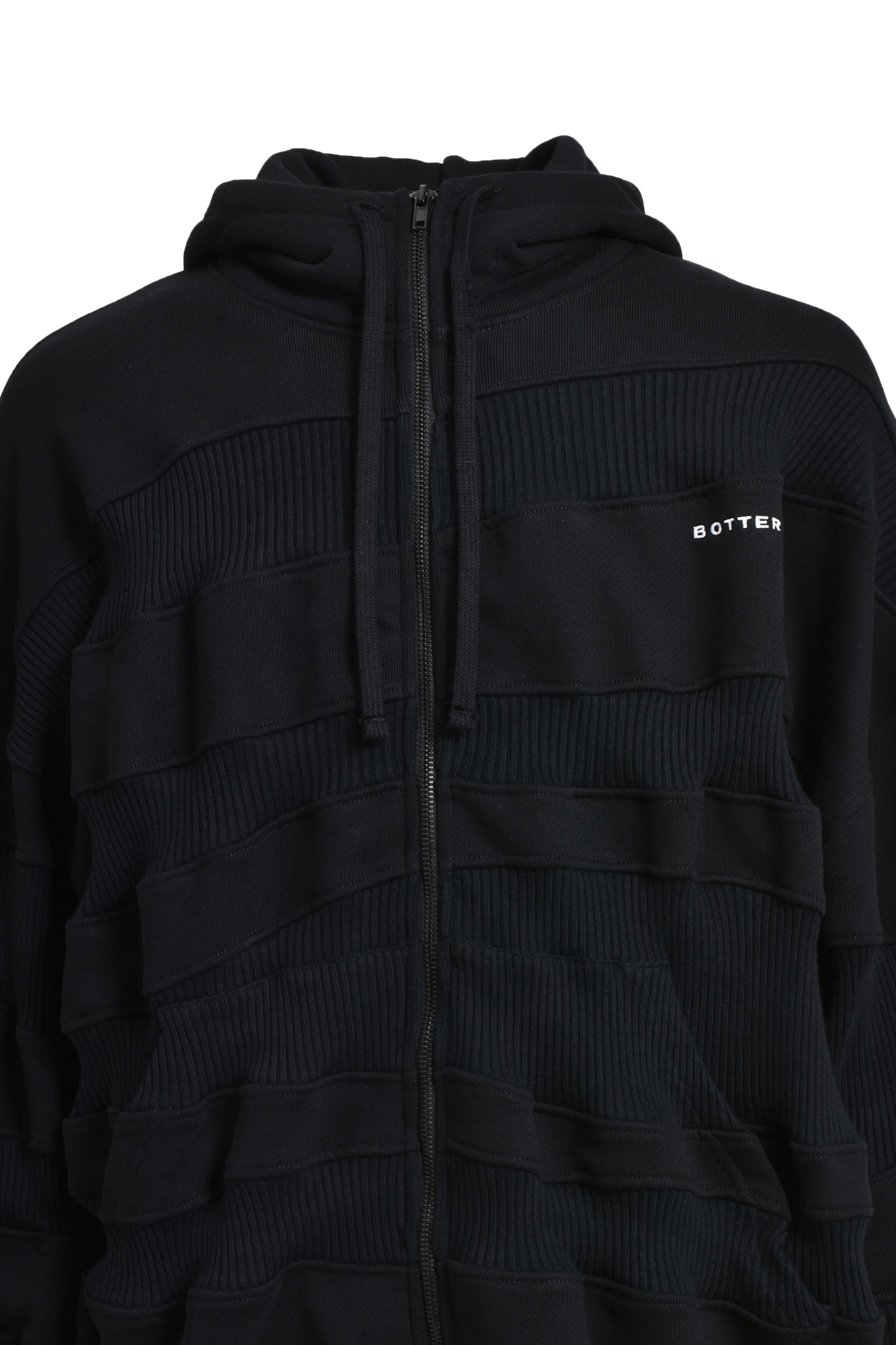 RIB ZIP HOODIE / BLK