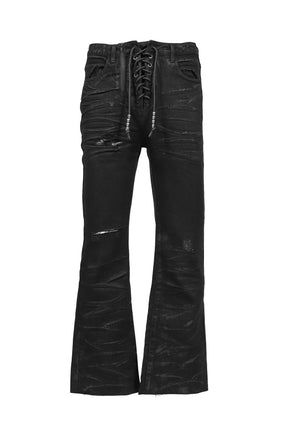 LACE UP JEANS / WAXED BLK