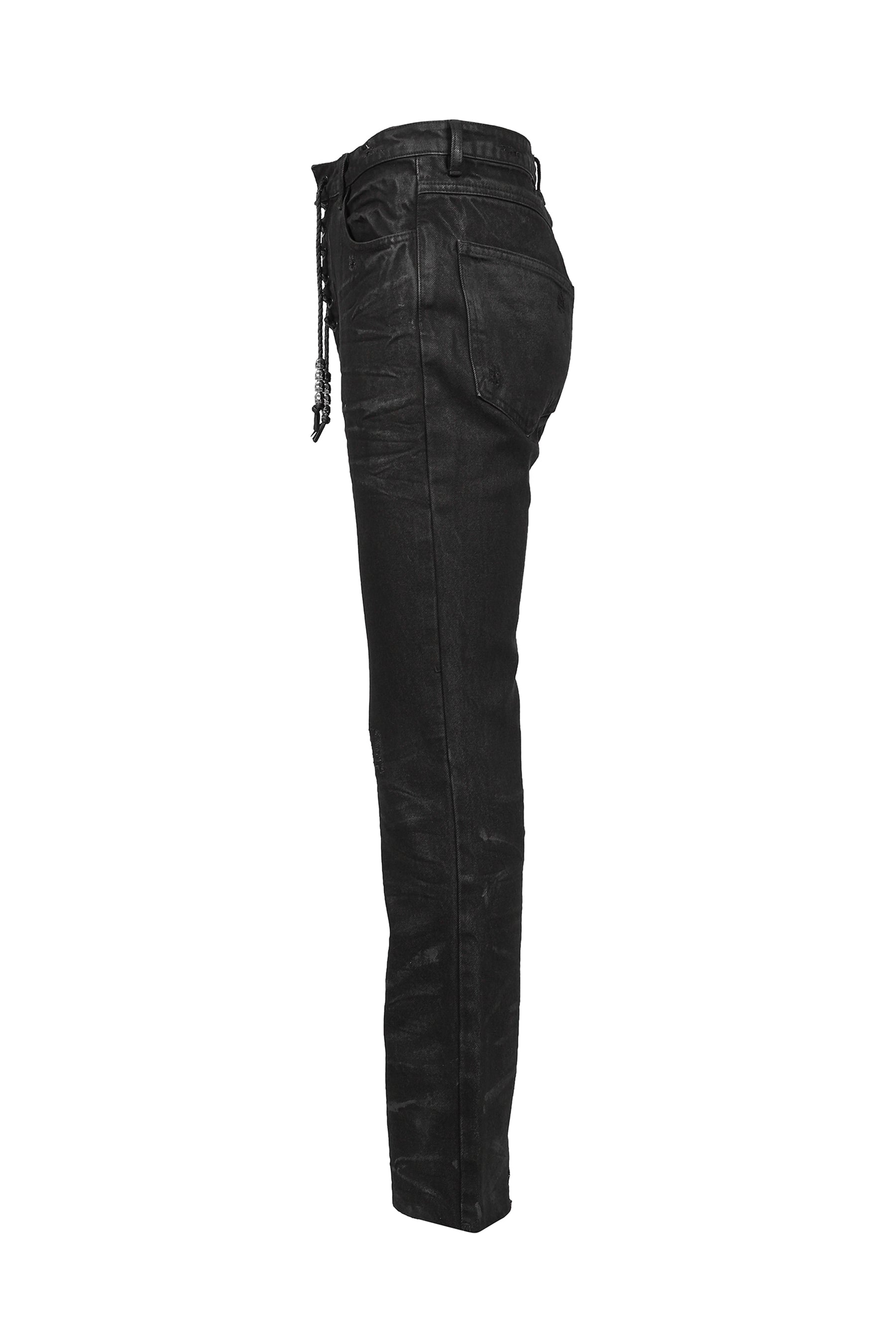 LACE UP JEANS / WAXED BLK
