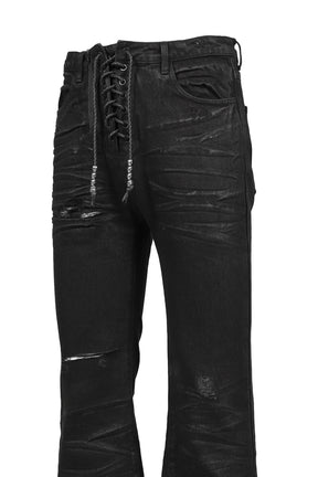 LACE UP JEANS / WAXED BLK