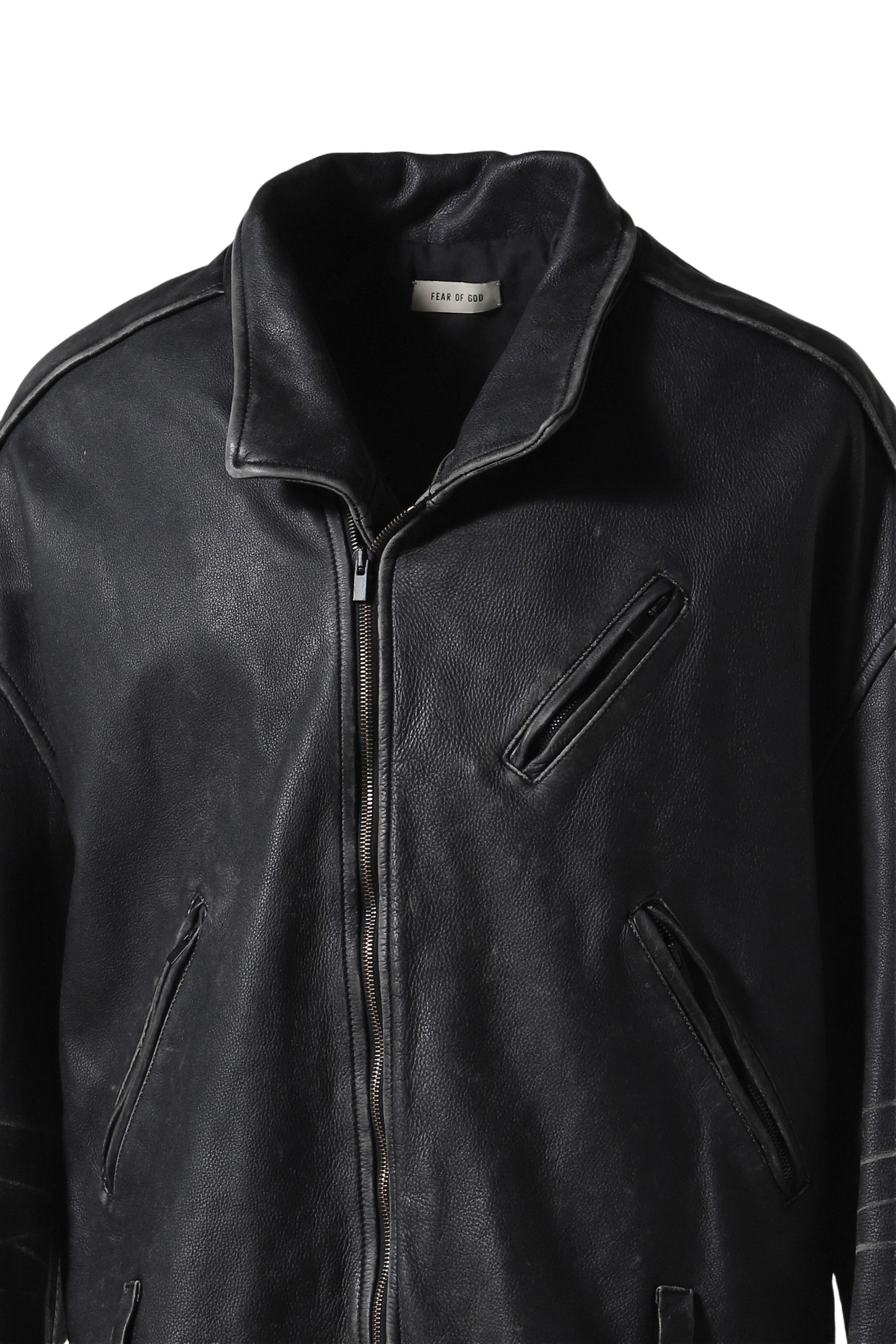 LEATHER MOTORCYCLE JACKET / BLK