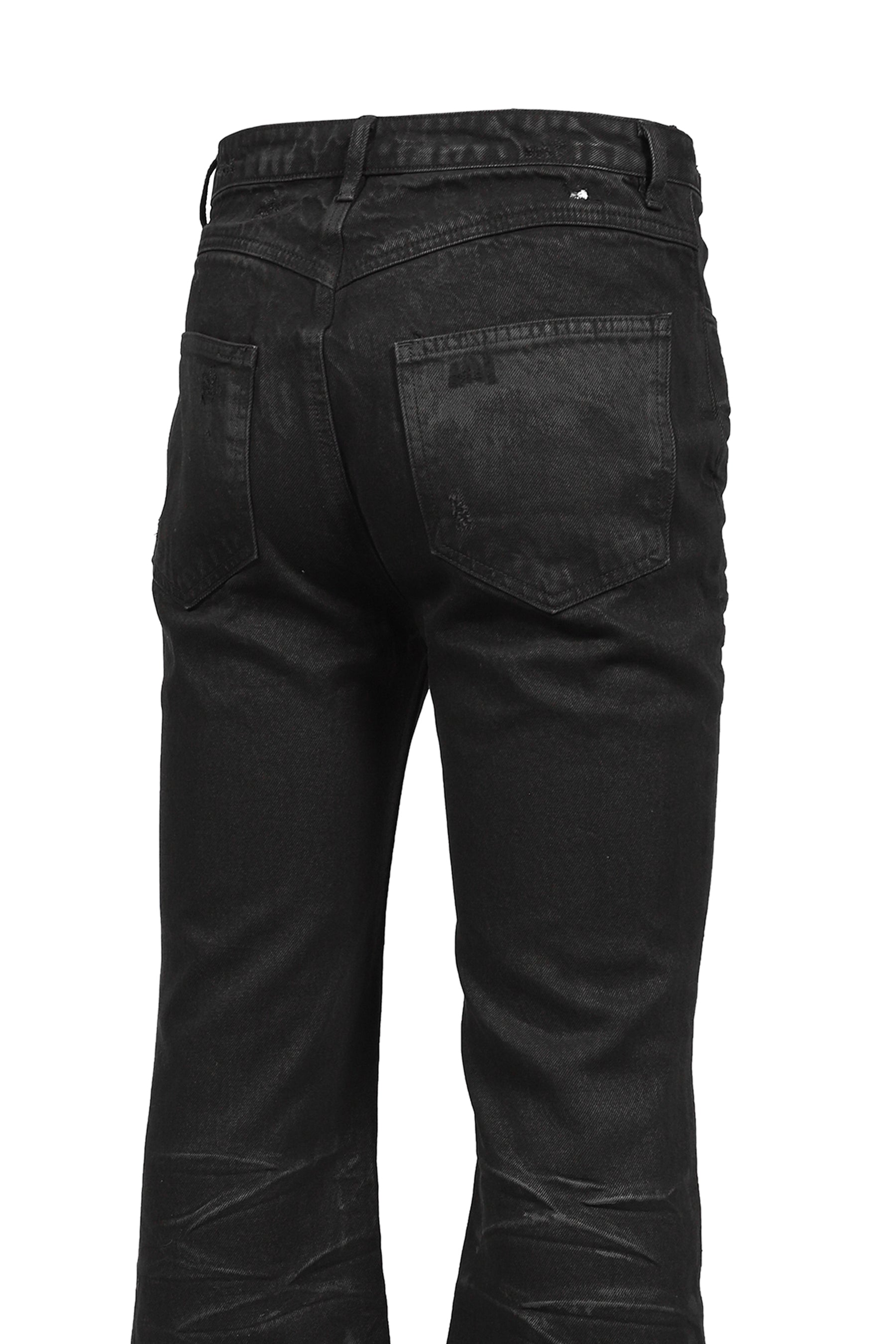 LACE UP JEANS / WAXED BLK