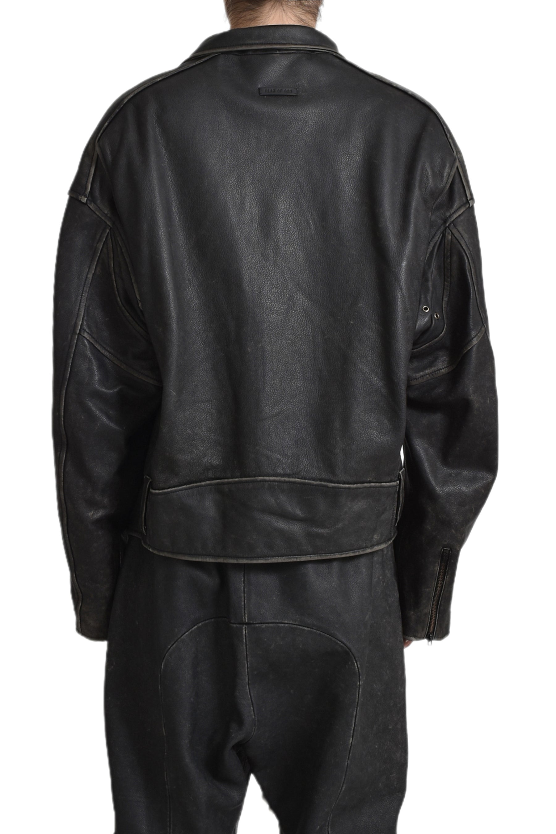 LEATHER MOTORCYCLE JACKET / BLK