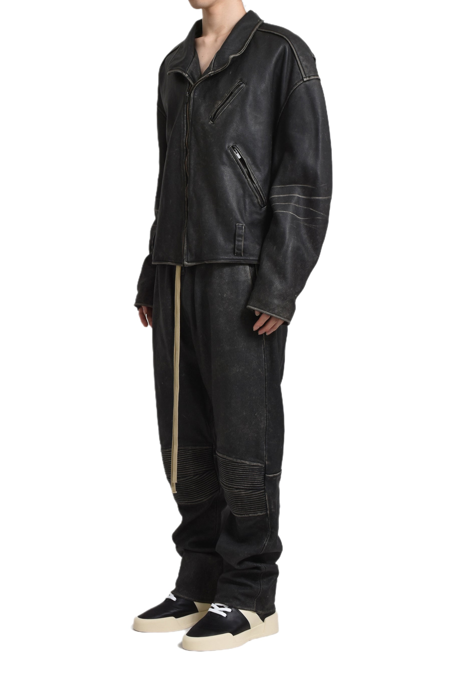 LEATHER MOTORCYCLE JACKET / BLK