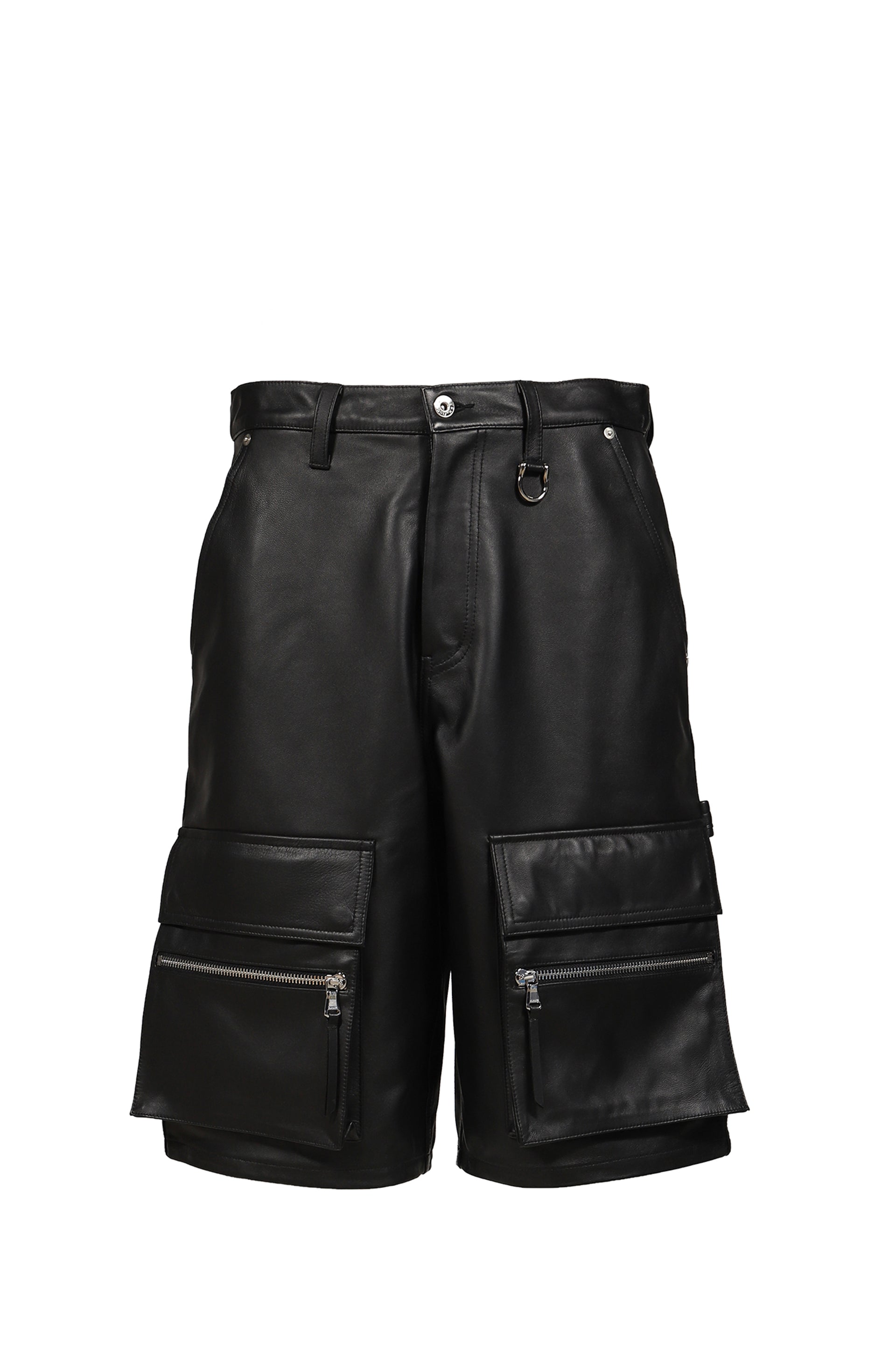 LEATHER CARGO SHORTS / BLK
