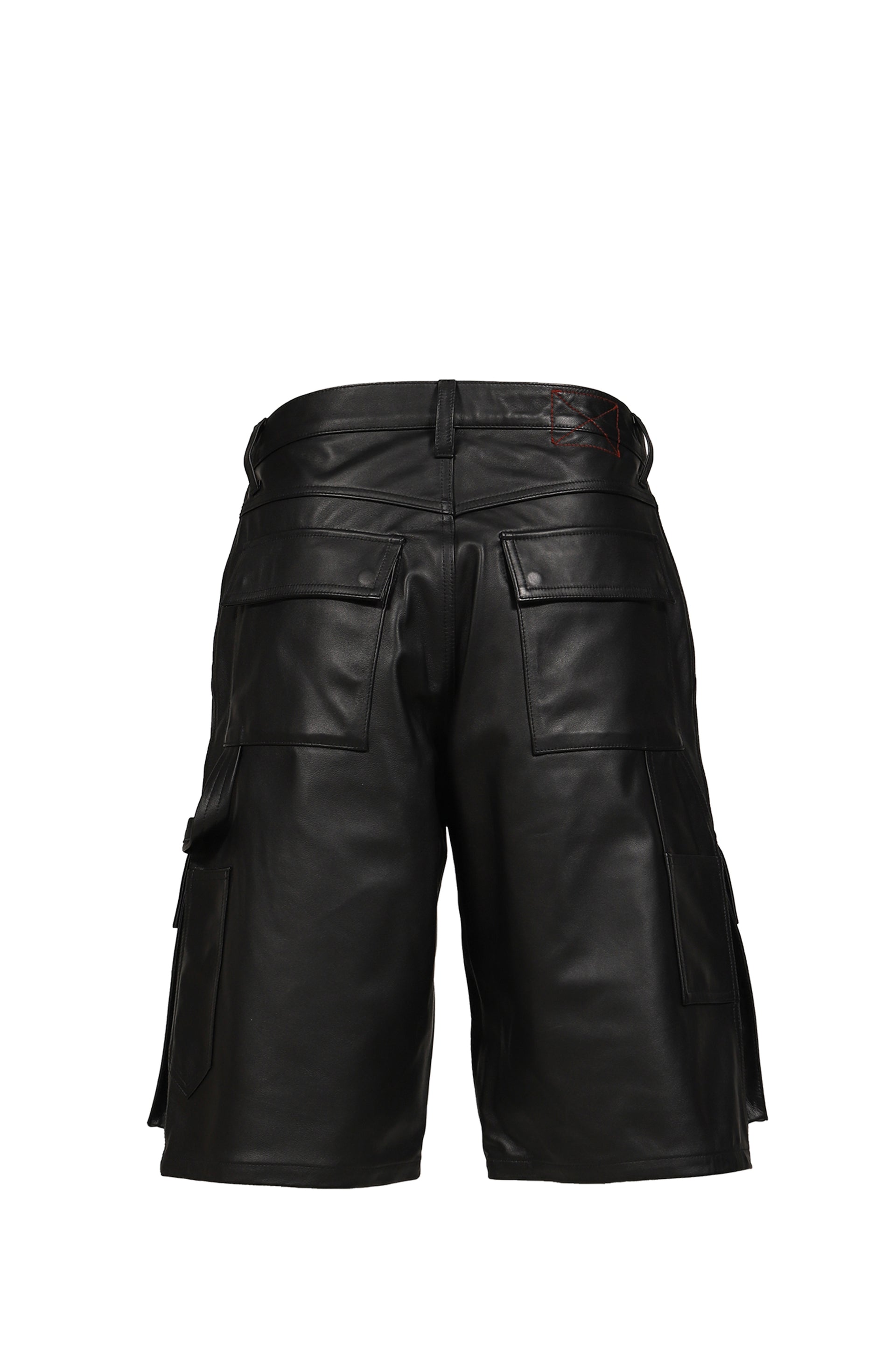 LEATHER CARGO SHORTS / BLK