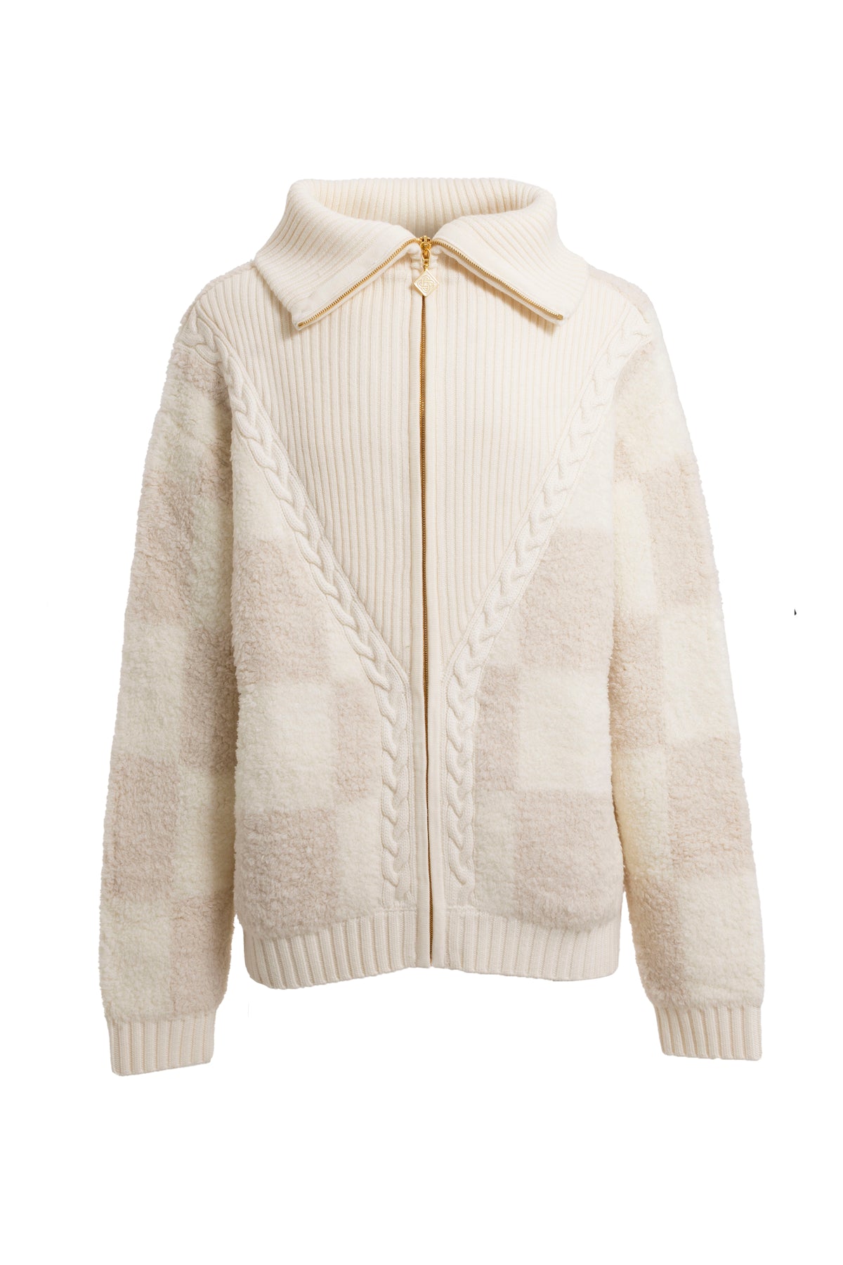 CHECKED BOUCLE CARDIGAN / WHT BEI