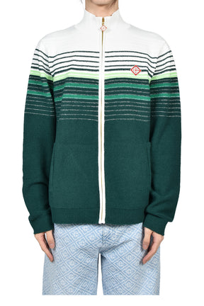 BOUCLE STRIPE ZIP UP / GRN WHT