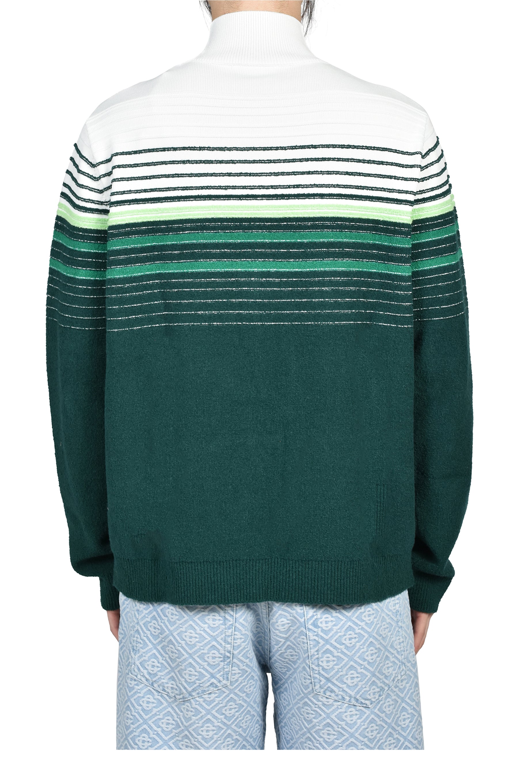 BOUCLE STRIPE ZIP UP / GRN WHT