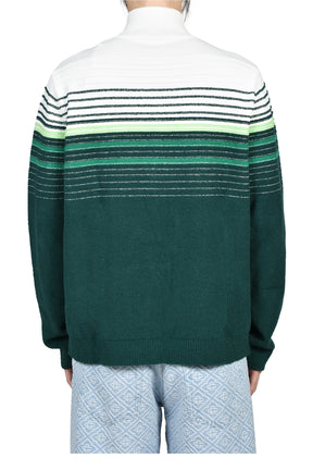 BOUCLE STRIPE ZIP UP / GRN WHT