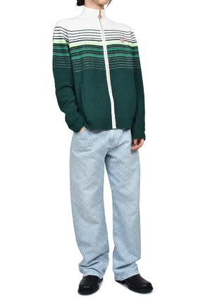 BOUCLE STRIPE ZIP UP / GRN WHT