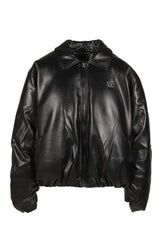FAUX LEATHER PUFFER BOMBER JACKET / BLK