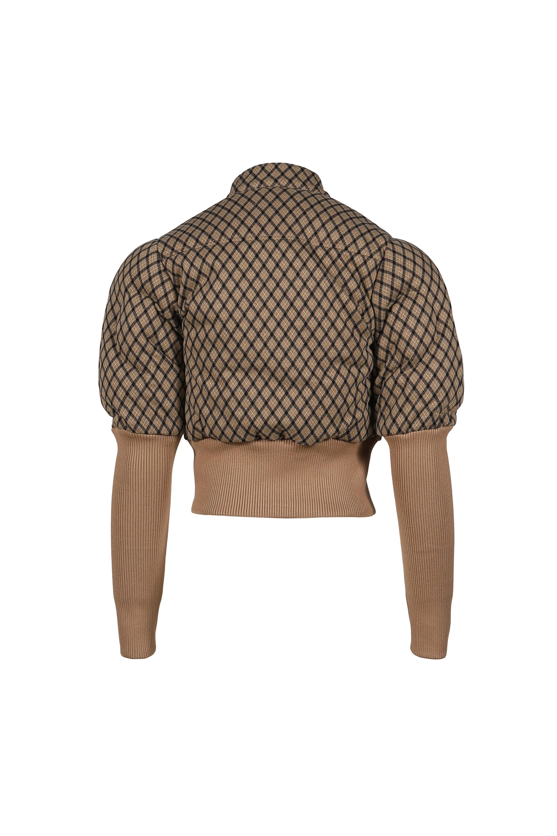 BROWN PLAID MUSCLE FIT SHORT PUFFER RACER JACKET / BRW