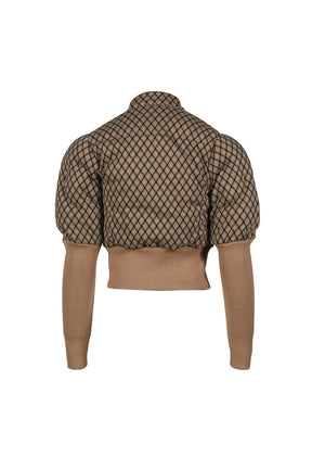 BROWN PLAID MUSCLE FIT SHORT PUFFER RACER JACKET / BRW