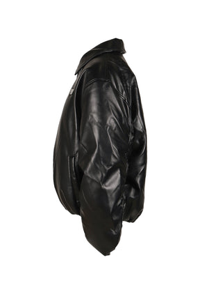 FAUX LEATHER PUFFER BOMBER JACKET / BLK