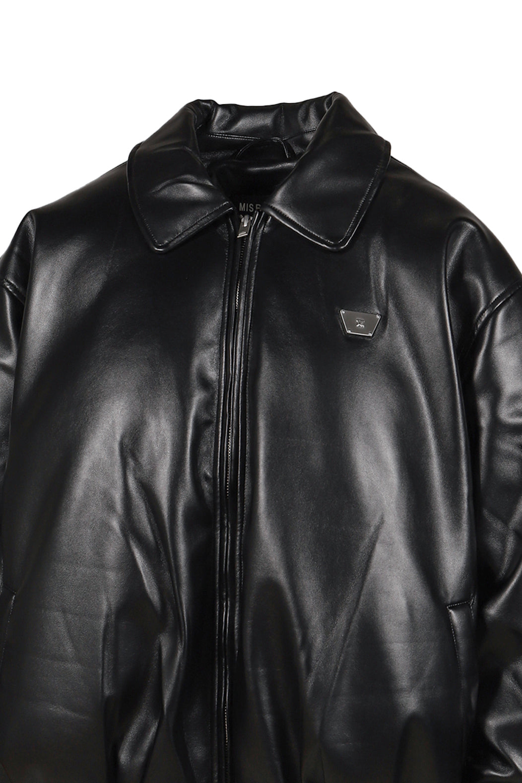 FAUX LEATHER PUFFER BOMBER JACKET / BLK