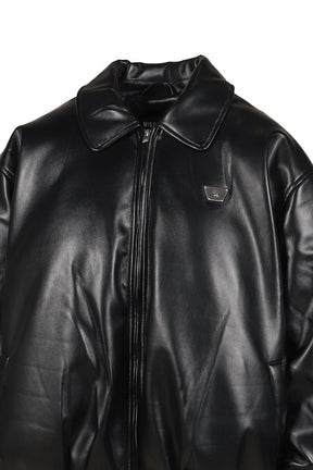 FAUX LEATHER PUFFER BOMBER JACKET / BLK