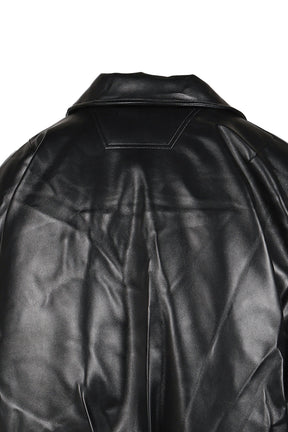 FAUX LEATHER PUFFER BOMBER JACKET / BLK