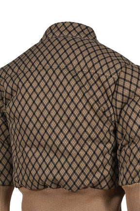 BROWN PLAID MUSCLE FIT SHORT PUFFER RACER JACKET / BRW
