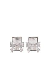 BOW-ADORNED SQUARE GLASS STUD EARRINGS / WHT