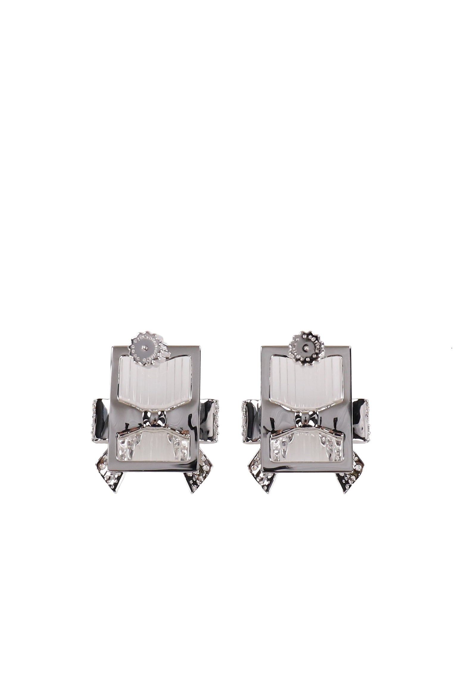BOW-ADORNED SQUARE GLASS STUD EARRINGS / WHT