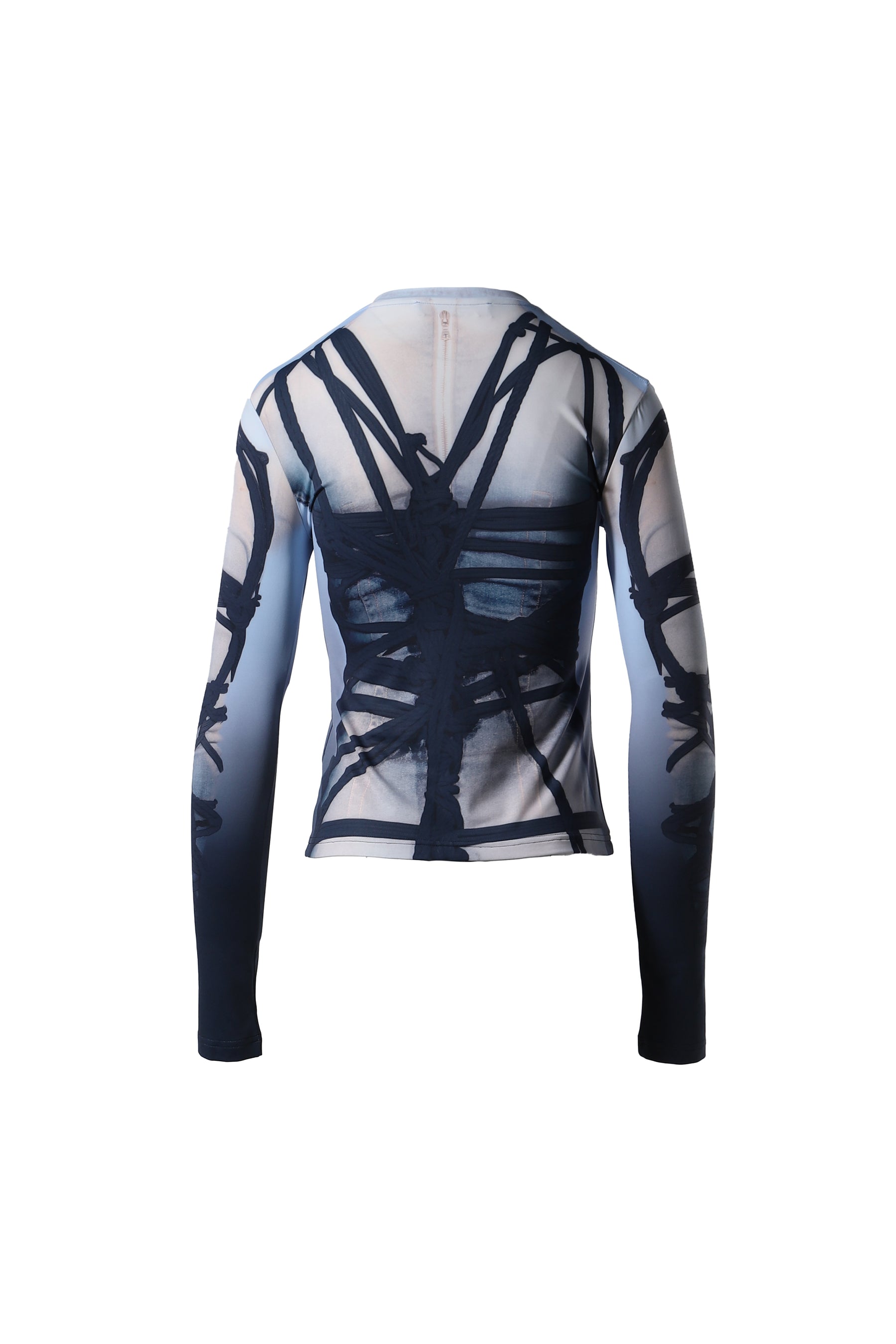 BONDAGE PRINT LONG SLEEVE FITTED TOP / BLU