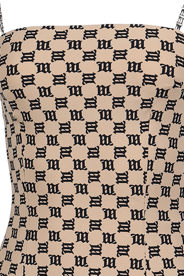 MONOGRAM SPAGHETTI MINI DRESS / BEI