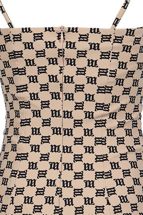 MONOGRAM SPAGHETTI MINI DRESS / BEI