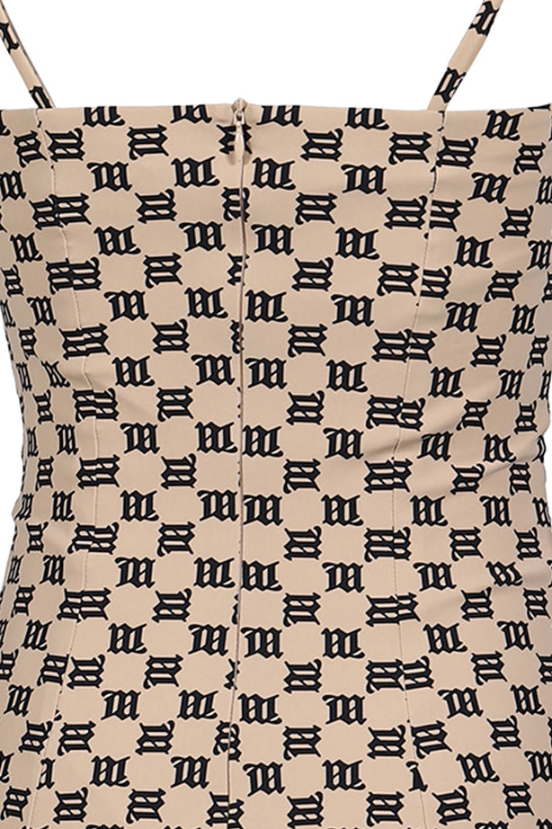 MONOGRAM SPAGHETTI MINI DRESS / BEI