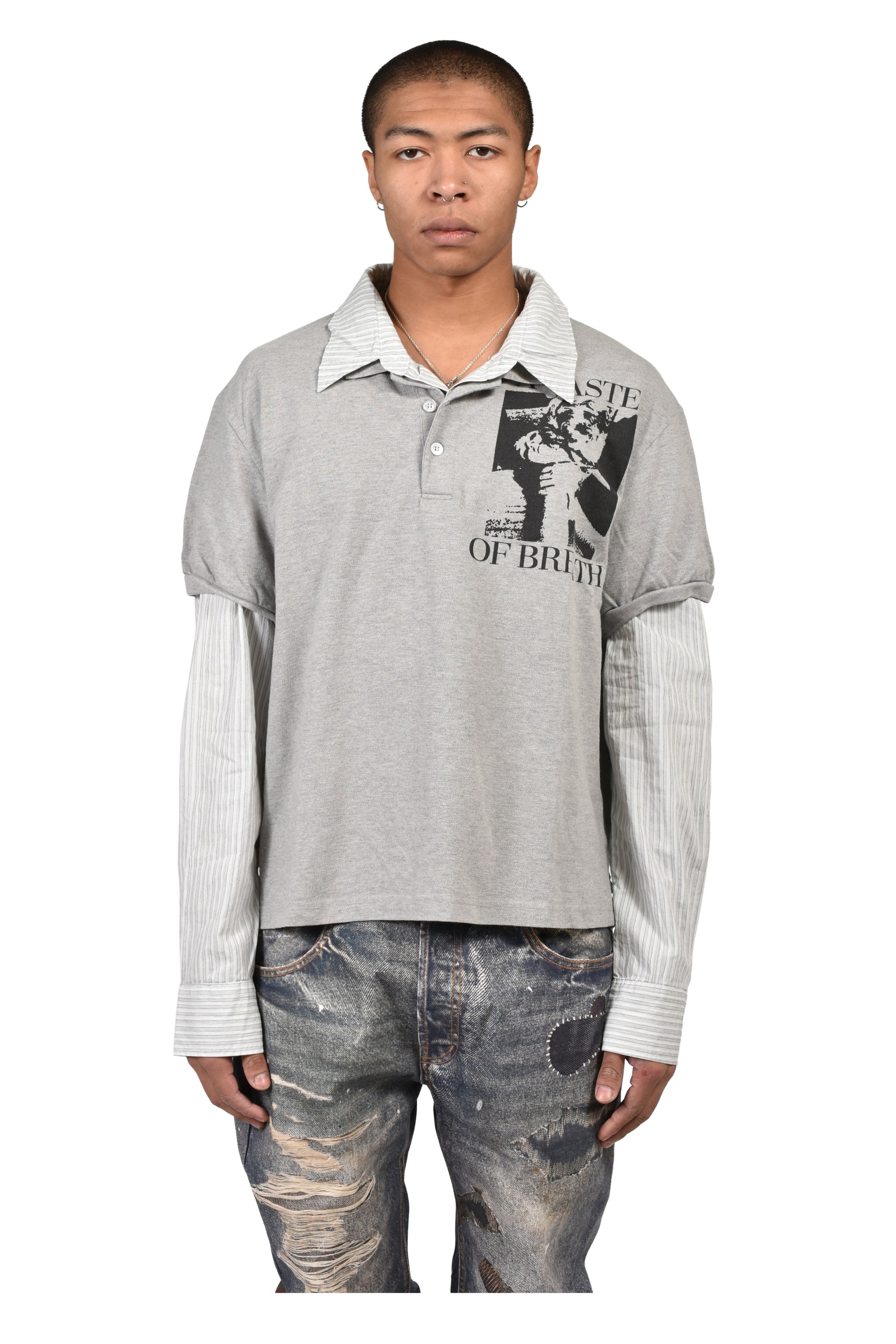 LAYERED POLO SHIRT / MELANGE GRY