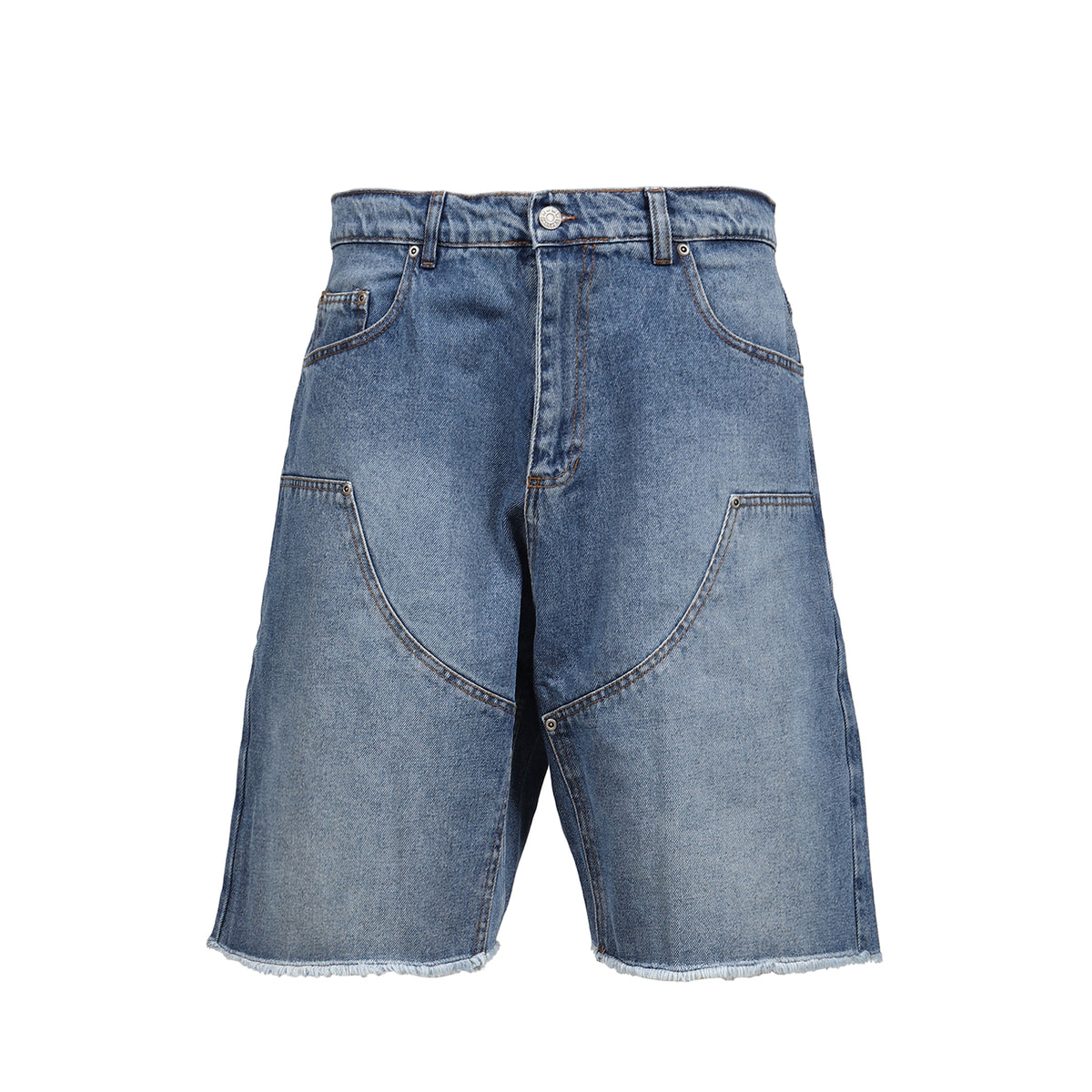 RASSVET SS26 SUN DYED DOUBLE KNEE BAGGY DENIM SHORTS WOVEN / LT